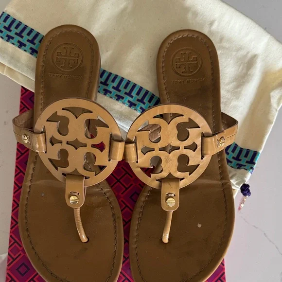 Tory Burch Miller Sand Patent  Sandals 9 - Picture 5 of 5